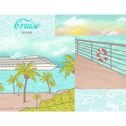 Cruise Ship Clipart | Tropical Beach Landscape