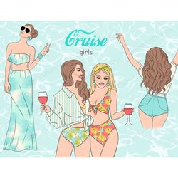 Cruise Girls Clipart | Fashion Woman Planner Graphics