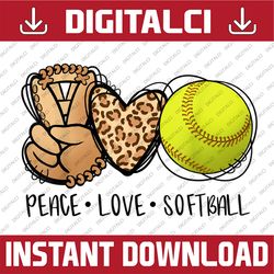 Peace Love Softball Mom Leopard Print Mother's Day Softball Happy Mother's Day PNG Sublimation Design