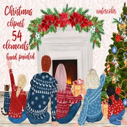 Christmas family clipart: "FAMILY CLIPART" Family Christmas Parents and Kids Christmas Mug Dog clipart Planner Graphics
