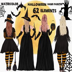 Halloween girls clipart: "PLUS SIZE GIRLS" Witch clipart Halloween Mug Full Moon Clipart Plus size witch Witch hat Witch