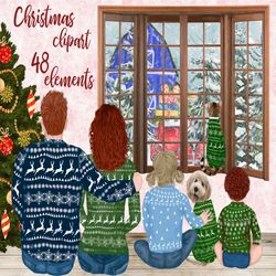 Christmas family clipart: "FAMILY CLIPART" Christmas Mug Matching Sweaters Family Christmas Parents and Kids Dog clipart