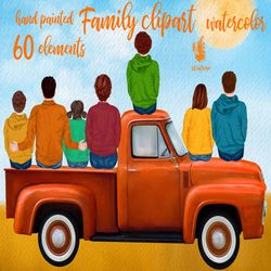 Fall Family clipart: "TRUCK CLIPART" Parents with kids Thanksgiving clipart Autumn clipart Autumn Family clipart Fall la