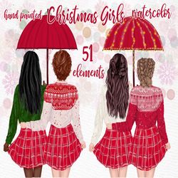 Christmas Girls Clipart: "CHRISTMAS CLIPART" Girls illustration Christmas graphics Christmas sweaters Best Friends clipa