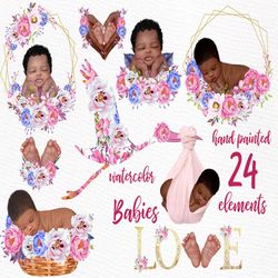 Newborn clipart: "BABY CLIPART" Black baby clipart Afro baby clipart Infant clipart Cute baby Clipart Baby Shower clipar