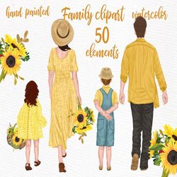 Family clipart: "FAMILY FIGURES CLIPART" Sunflower png Dad Mom Children Watercolor people Family People Siblings clipart