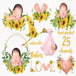 Newborn babies clipart: "BABY CLIPART" Infant clipart Cute baby Clipart Babies and Flowers Sunflower clipart Baby Shower