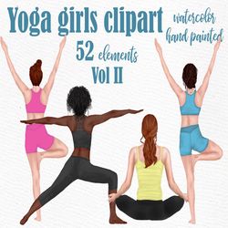 Yoga Girls Clipart: "FITNESS GIRLS CLIPART" Yoga clipart Yoga practice Yoga Pose Yoga Meditation Workout Clip Art Exerci