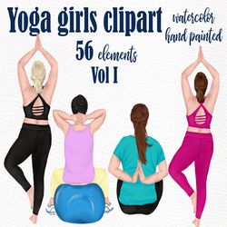 Yoga Girls Clipart: "FITNESS GIRLS CLIPART" Yoga clipart Yoga practice Yoga Pose Plus size girls Workout Clip Art Exerci