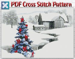 Christmas Tree Cross Stitch Pattern / Winter Landscape Cross Stitch Pattern / New Year Holiday PDF Cross Stitch Chart