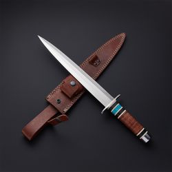 custom hand forged d2 steel dagger hunting knife with leather sheath handle cotton micarta gift knife mk3617m