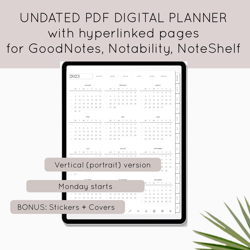 Undated digital planner. GoodNotes PDF planner. Hyperlinked Android Planner