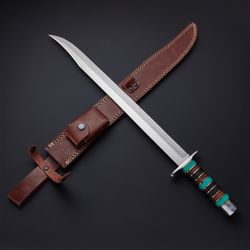 new modern gift sword d2 steel swords with leather sheath handle Walnut and Turquoise with Brass Spacers mk3633m