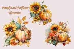 Pumpkin And Sunflower Watercolor