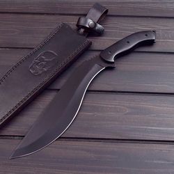custom handmade black kukri hunting knife with leather sheath, hand forged kukri knife, gift kukri knife mk3578m