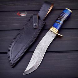 custom handmade damascus steel  hunting knife with leather sheath, hand forged hunting knife, gift hunting knife mk3560m