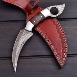 custom handmade damascus steel Karambit knife with leather sheath, hand forged karambi knife, gift karambit knif mk3569m
