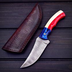 custom handmade damascus steel skinner knife with leather sheath, hand forged skinner knife, gift TEXAS KNIFE  mk3556m