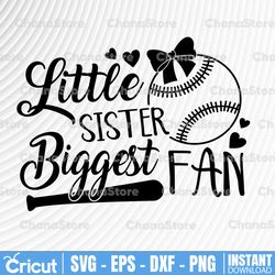 Baseball Sister Svg, Little Sister Biggest Fan Svg, Baseball Svg, Baby Girl Baseball Shirt Svg Cut Files for Cricut