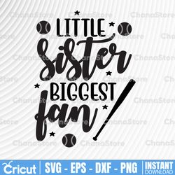 Little Sister Biggest Fan SVG Cut File, Vector Printable Clipart, Baseball SVG, Softball Svg, Baseball Sister SVG,