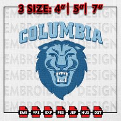 Columbia Lions Embroidery files, NCAA D1 teams Embroidery Designs, Columbia Lions Machine Embroidery Pattern