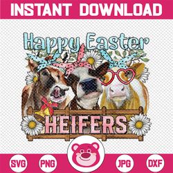 Happy Easter Heifers Png Sublimation Design, Easter Day Png, Easter Sublimation Png,Easter Cows Png, Cows With Daisy Png