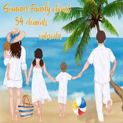 Family clipart: "SUMMER CLIPART" Mother and kids Mothers day Beach clipart Dad Mom Kids Watercolor people Family figures