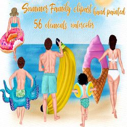 Family clipart: "SUMMER CLIPART" Beach clipart Dad Mom Children Watercolor people Family figures Mother and kids Parents