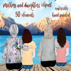 Mother and daughter clipart: "GRANDMOTHER CLIPART" Mother's day clipart Watercolor people family clipart Best friends La