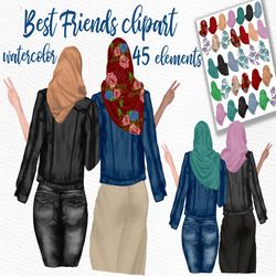 Muslim women clipart: ""MUSLIM BEST FRIENDS"" Bff clipart Hijab clipart Muslim girls Customizable clipart Custom bestie