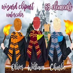 Wizard clipart: "BOYS CLIPART" Wizard Boy Wizard Landscape Dog clipart Magic Wand Mug design Wizard boys Wizard friends