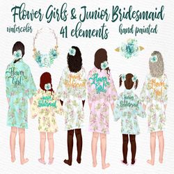 Flower girl clipart: "JUNIOR BRIDESMAID" Wedding robes clipart Wedding clipart Little Girls clipart DIY invite wedding f