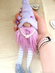 Lavender Plush Gnome Keychain handmade  Gift for Girl