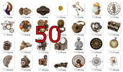 Set of digital elements for scrapbooking - Steampunk, 50 PNG elements -1