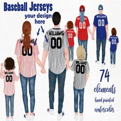 Baseball jerseys clipart: "FAMILY CLIPART" Couples clipart Jersey Girls Matching jersey Baseball design Parents with kid