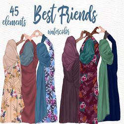 Muslim women clipart: "MUSLIM BEST FRIENDS" Bff clipart Hijab clipart Muslim girls Customizable clipart Custom besties S