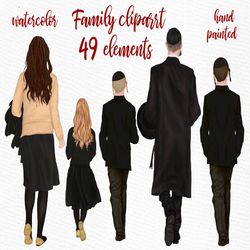 Family clipart: "JEWISH FAMILY CLIPART" Dad Mom Children Watercolor people Yarmulkes clipart Siblings clipart Family Mug