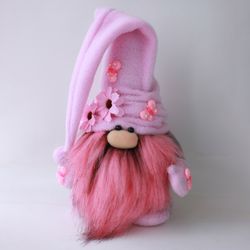 Soft stuffed toy Gnome. A plush pink Gnome. Flower Gnome