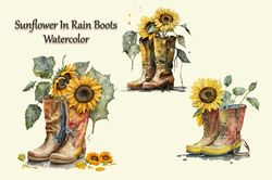 Sunflower In Rain Boots Watercolor