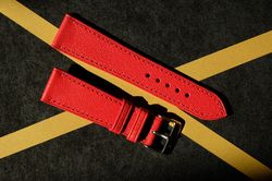 Red watch band. Handmade luxury watch accessory.  Gift for her.