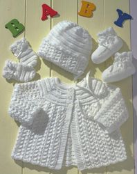 Baby Knitting Vintage Pattern PDF-Matinee coat/Jacket, Mitts, Bonnet and Booties, Chest sizes 14-20 ins, PDF Download