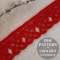 Border crochet pattern Lace edging for fabric decor Crochet openwork trim for kitchen towel Detailed tutorial pdf