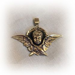Angel brass necklace pendant,angel brass charm,ukrainian Jewelry,Angel for jewelry making,cherub angel necklace pendant