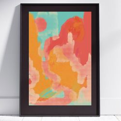 Wall art abstract oil painting office decor printable turquoise art print orange living room boho red digital download