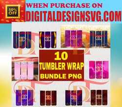 10 Tumbler Chanel Luxury Bundle Design Png, Chanel Tumbler Wrap, Sublimation Designs Downloads