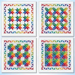 Cross stitch pattern Panel geometric ornament rainbow sampler abstract colorful pillow counted crossstitch patterns PDF