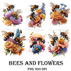 Bees and Flowers Sublimation Art, Bees and Flowers PNG, Bees PNG