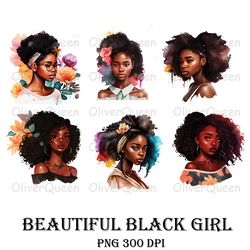 Beautiful Black Girl Watercolor Art, Black Girl PNG, Black Girl Gift