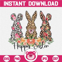 Happy Easter Fancy Bunny Leopard Print Floral Pearls Sublimation Digital Download PNG File, Happy Easter Retro Sublimati