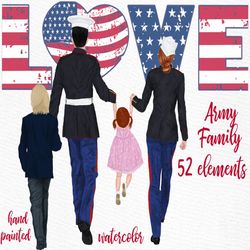 Family clipart: "MARINE FAMILY CLIPART" Soldier clipart Man in uniform Military Couples Parents and Kids Solider with ki
